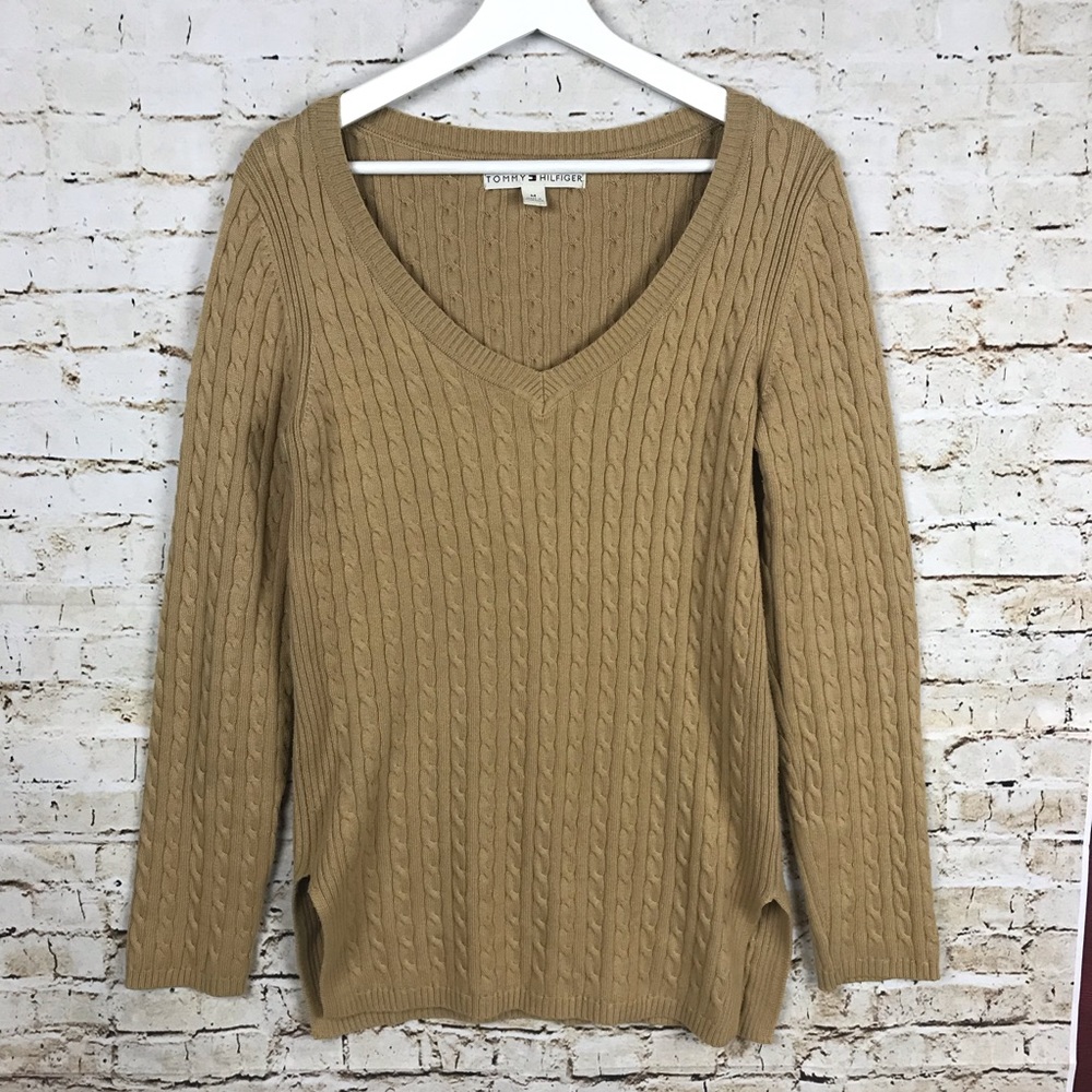 Tommy Hilfiger Camel Brown Cable Knit Sweater M
